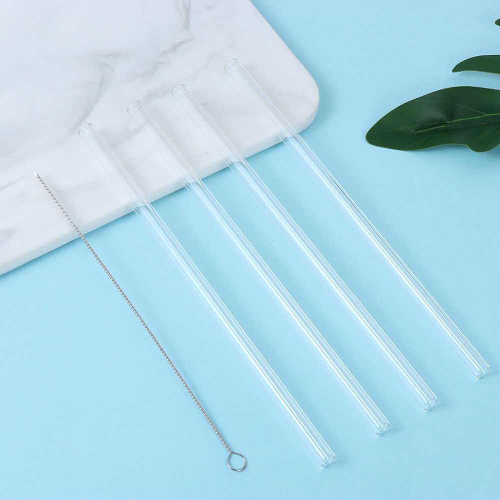 Drinking Transparent Wedding Glass Straws Straight Tube Clean Brush Reusable