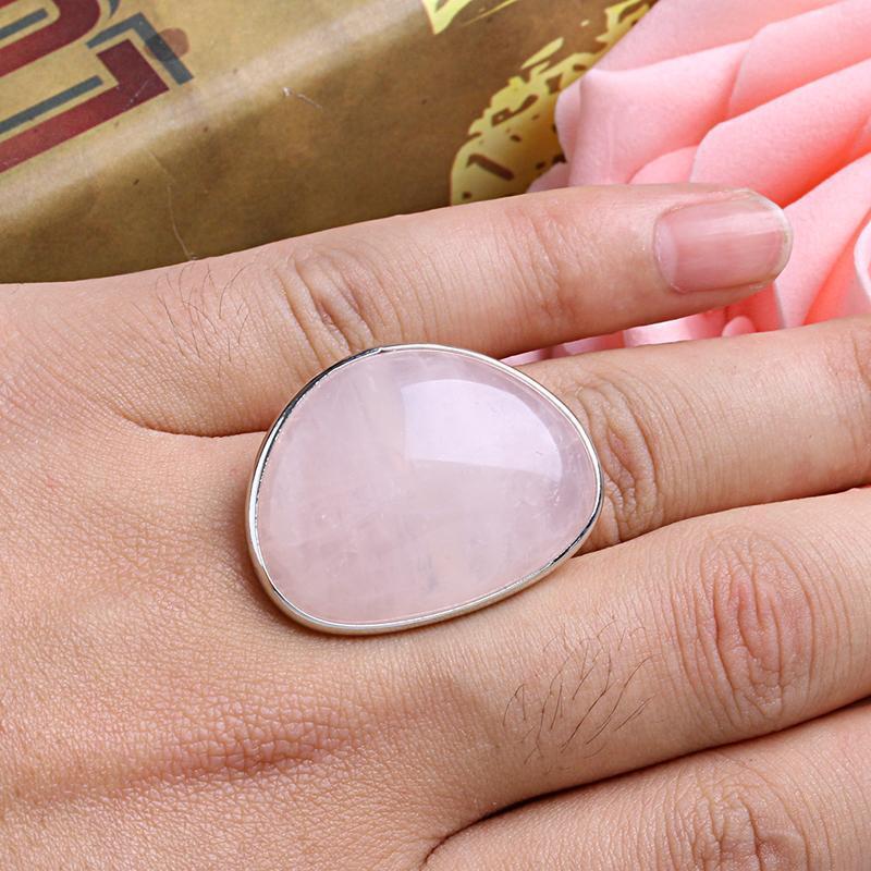Cute Lady Rose Quartz Heart Love Adjustable Ring Jewelry 1.4x1.1"