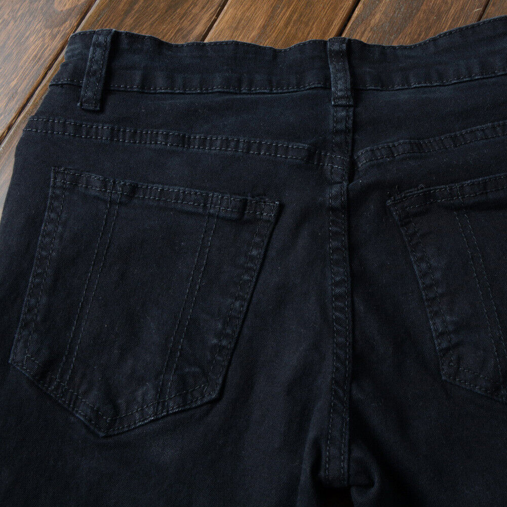 Men Ripped Biker Classic Skinny Straight Pure Cotton Trouser (Black)(32)-12