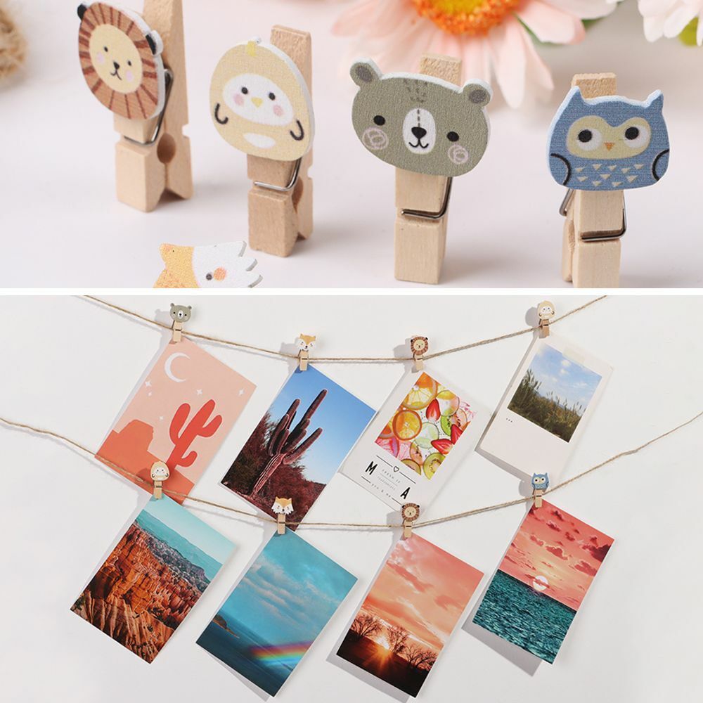 Desk Decoration Cute With Hemp Rope Photo Clip Craft Decoration Wooden Clip