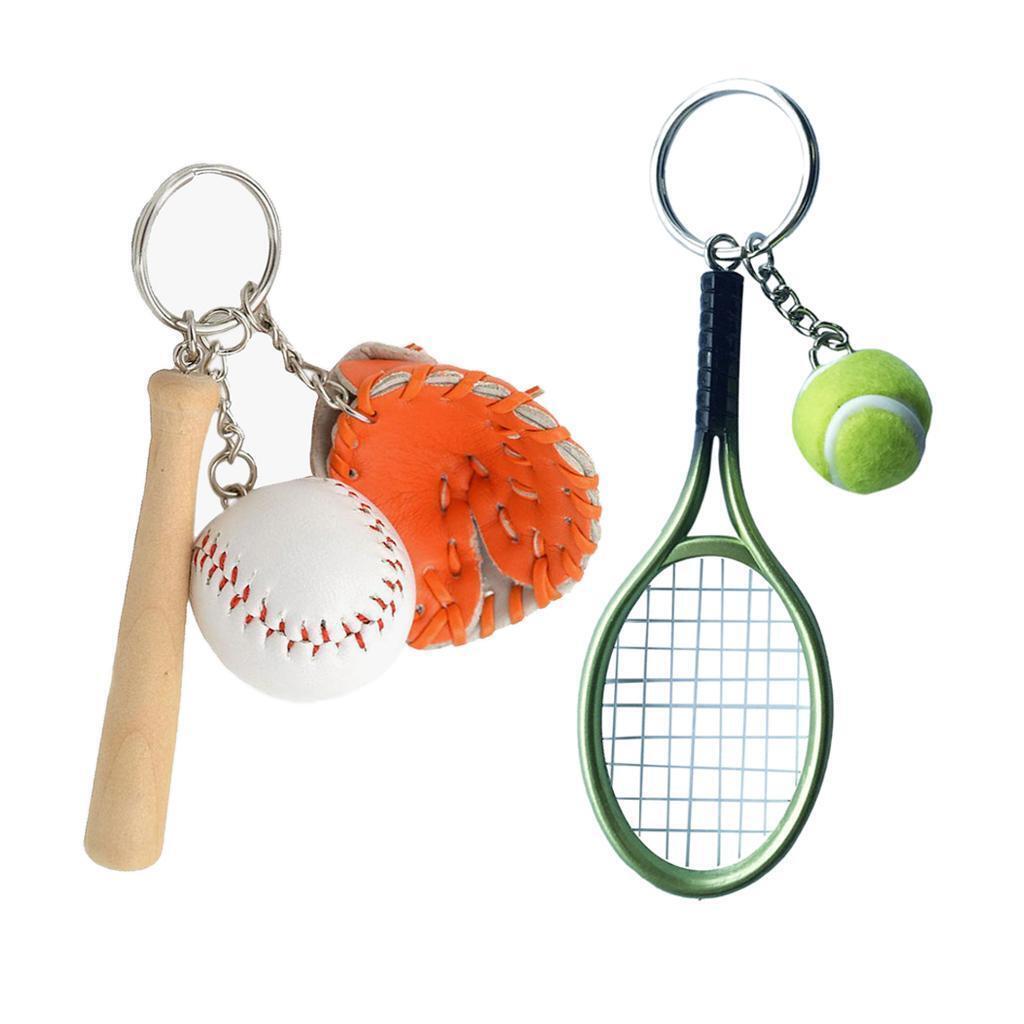 2Pcs  Baseball   Racket Keychains Creative Spit Keyring