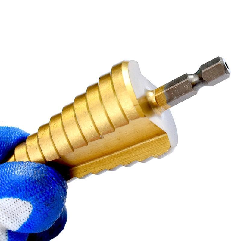 3Pcs Titanium Coated Step Drill Bit Set HSS Cone Drill Bit with 1/4" Hex  Shank