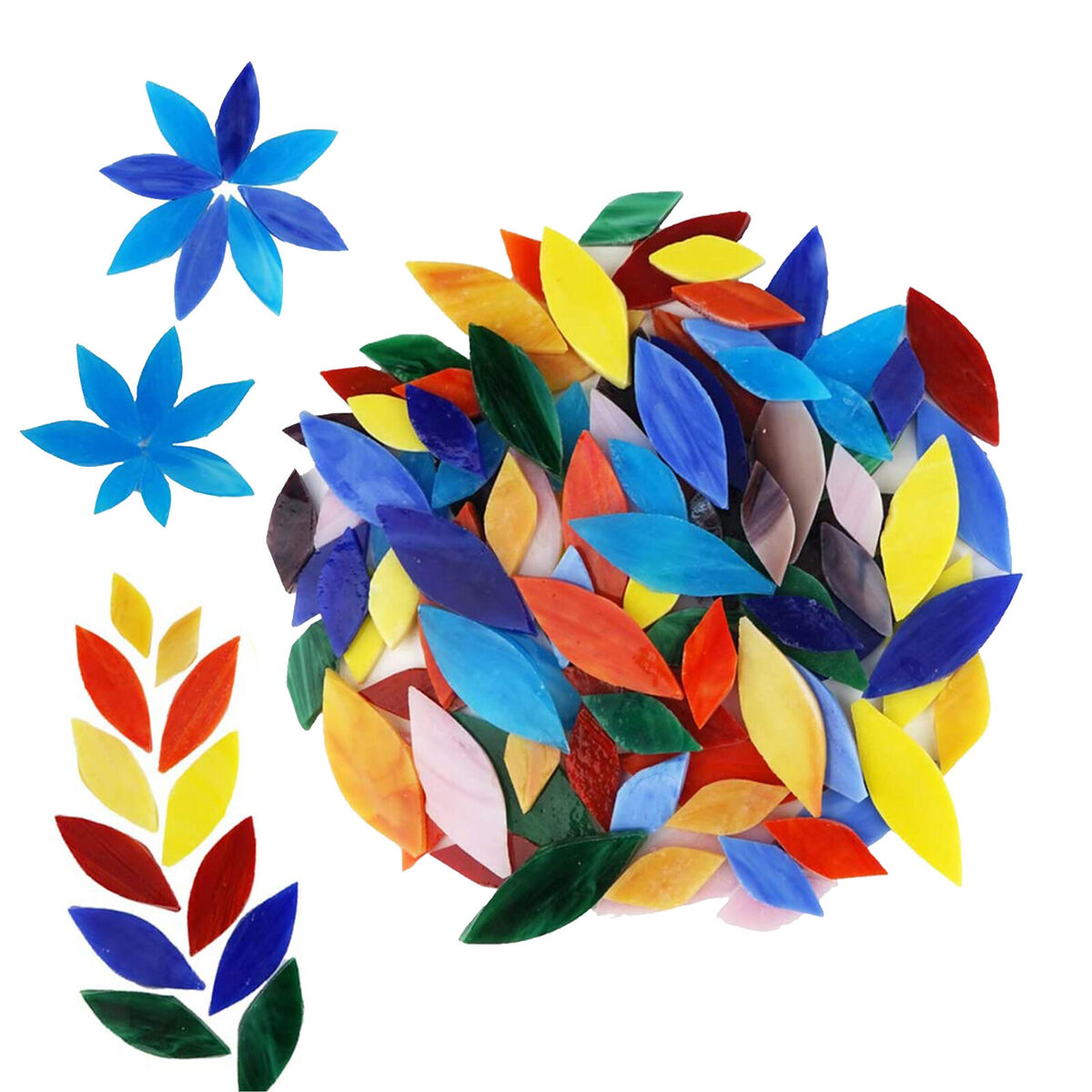 100 Pcs Assorted  Mosaic Tiles Flower Leaves Stained  Decoration