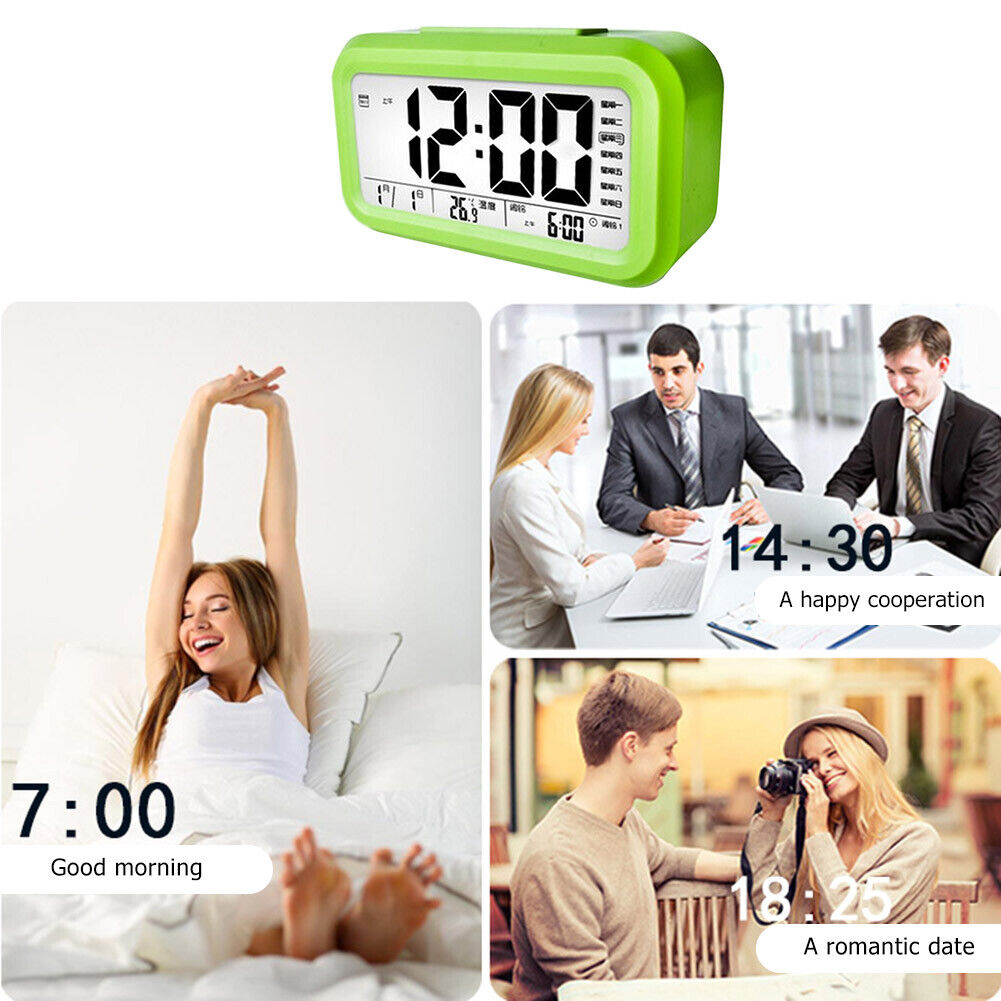 Smart Sensor Alarm Clock Large Screen Display Voice Clock Home Decor (Green