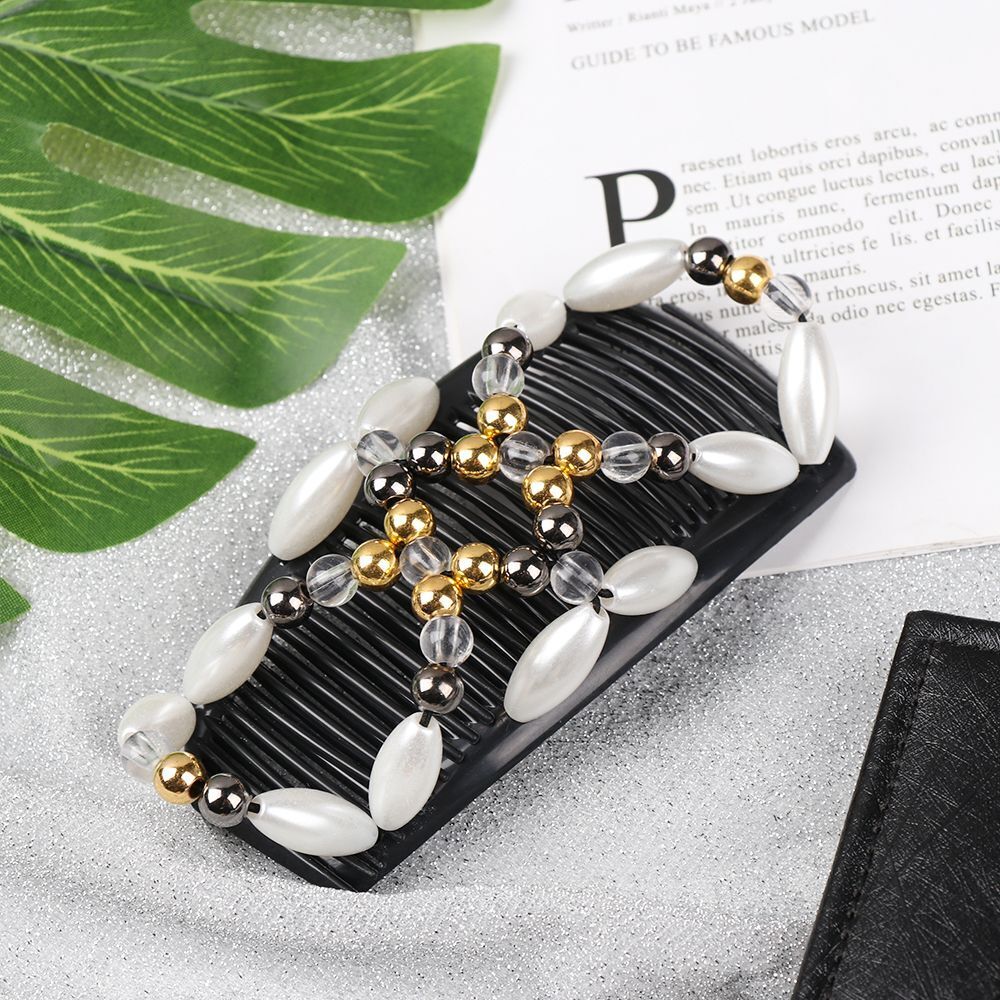 Tool Stretch Beaded Hair Clip Magic Hair Comb Double Comb Elastic Hairpin