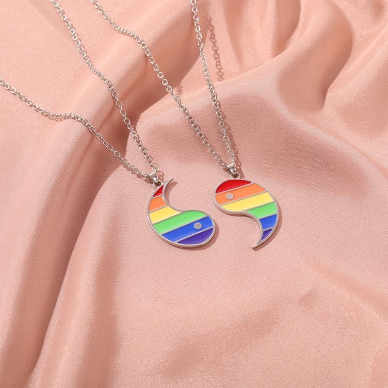 Tai Chi Necklace Rainbow Yin Yang Pendant Necklace for Men Women Friends