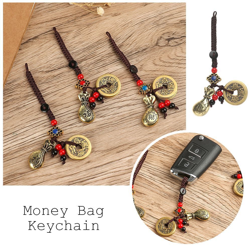 Car Key Rings Lucky Wealth Pendant Money Bag Keychain Chinese Keyring Brass