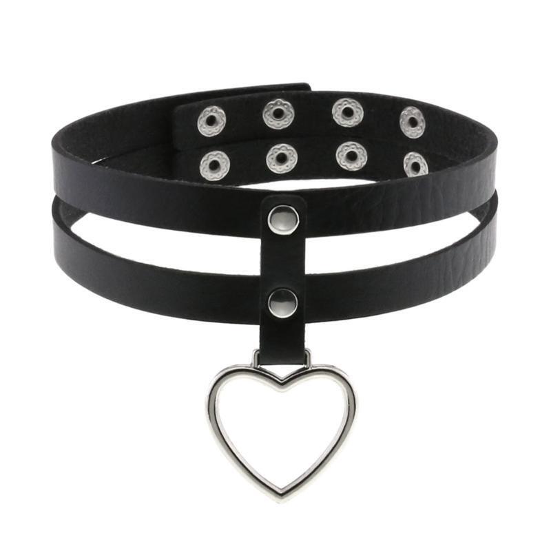Adjustable Gothic Leather Choker Collar Layered Pu Heart Punk Choker Necklace