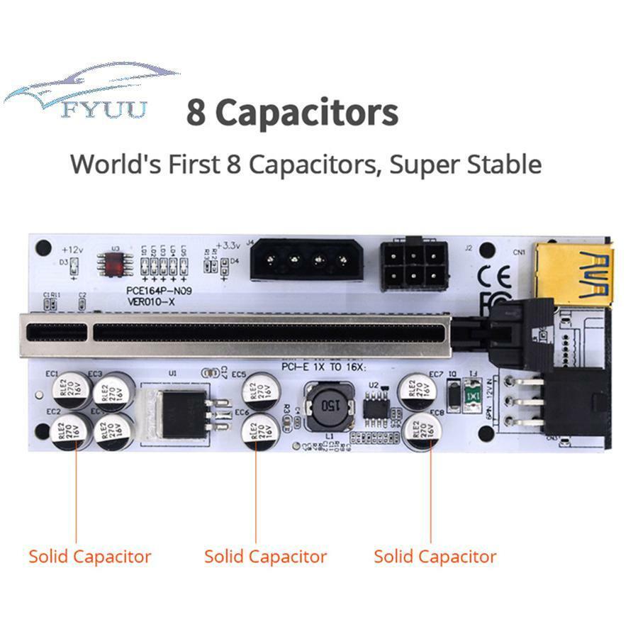 6 Pcs PCIE Riser 010X USB 3.0 Riser Cable PCI-E 1X Adapter Card SATA Power Cable