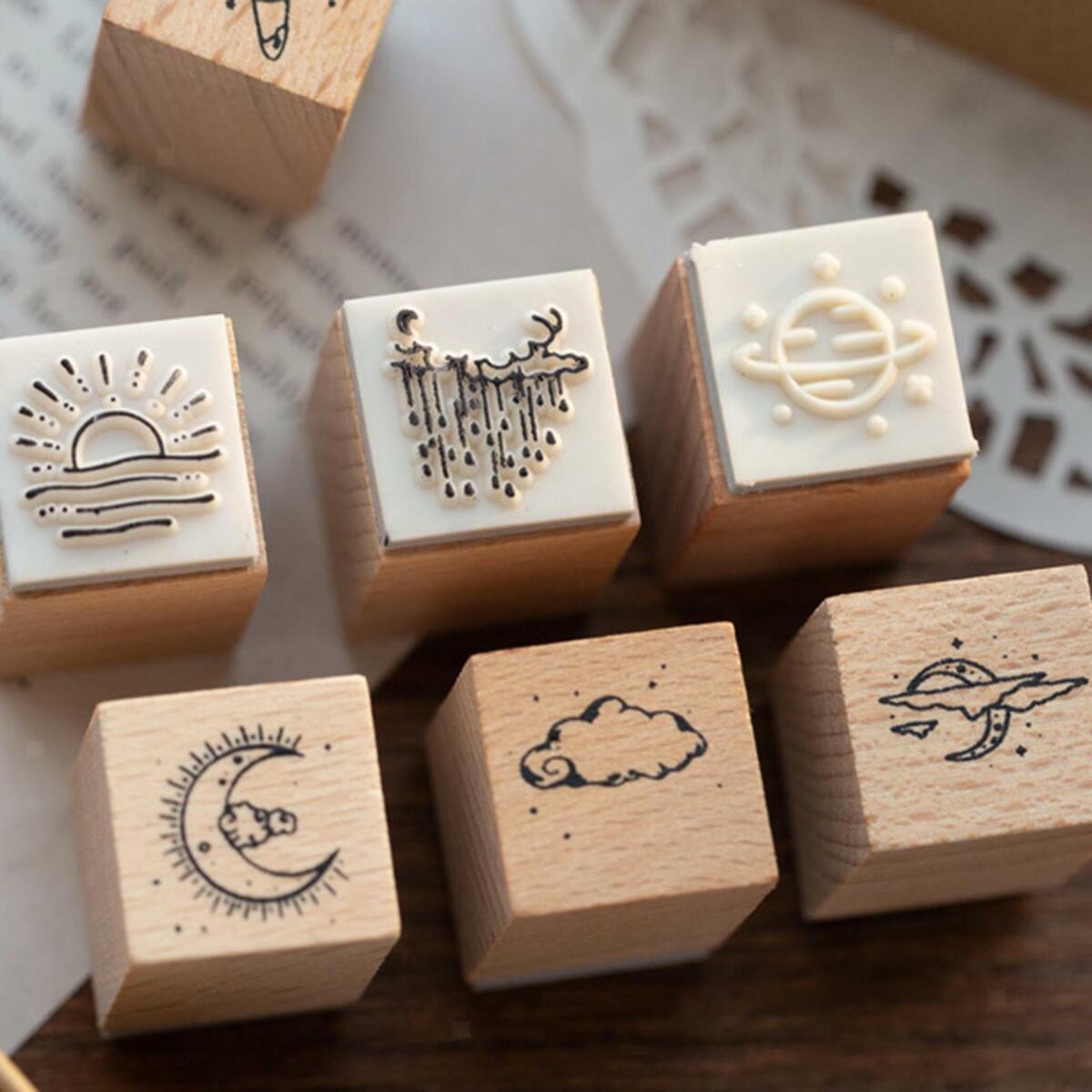 16Pcs Wooden Rubber Stamp Set DIY  Art Crafts Decorative Planner