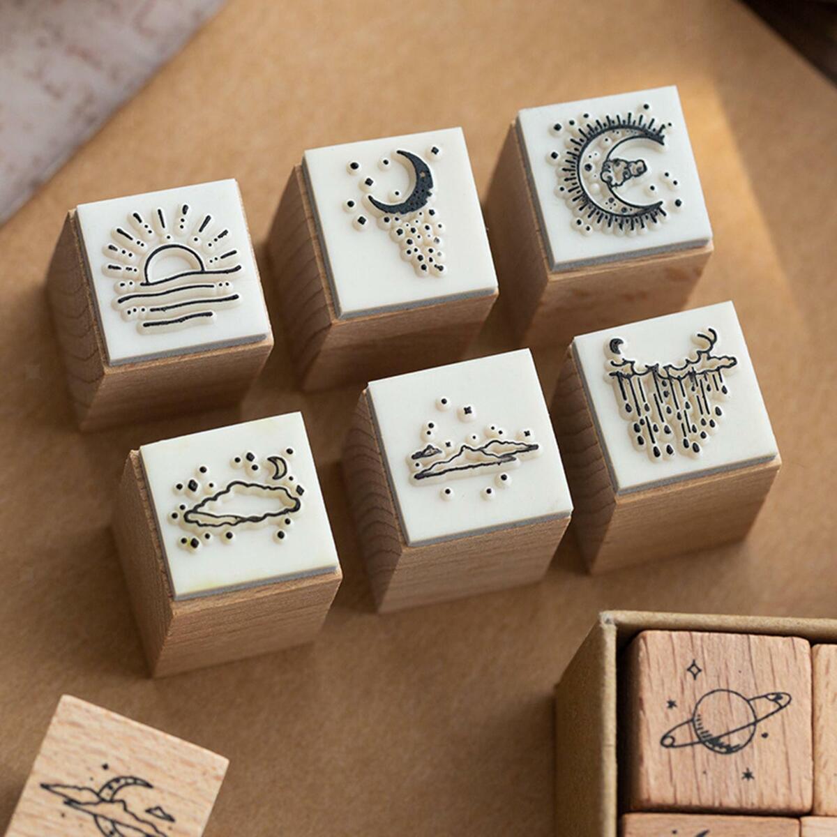 16Pcs Wooden Rubber Stamp Set DIY  Art Crafts Decorative Planner