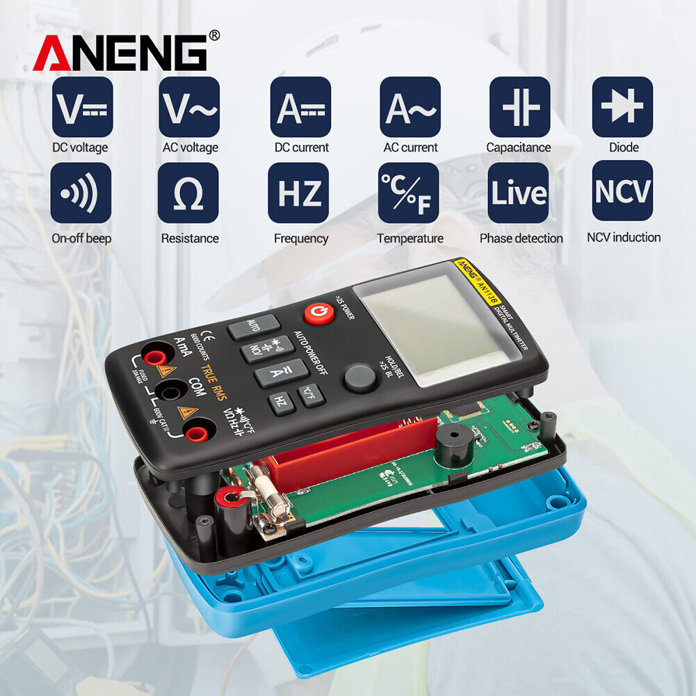 ANENG AN113B 6000 Counts Digital Multimeter True RMS LCD Voltmeter (Blue)