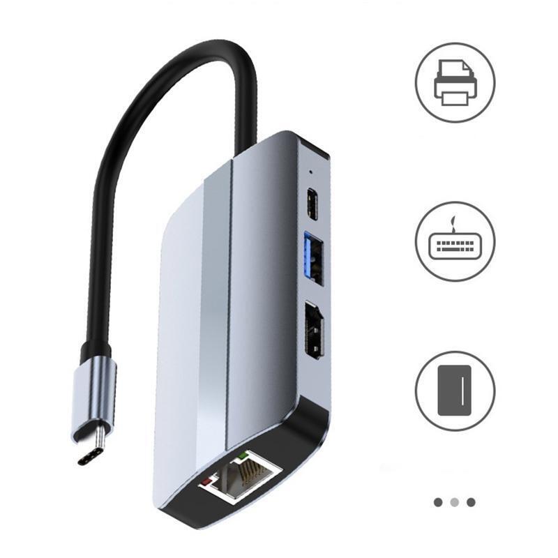 Type C Hub 6 in 1 HDMI-Compatible USB3.0 Splitter 5Gbps PD Rj45 Lan HUB Docking