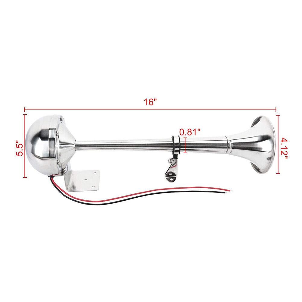 12V Polished Stainless Steel Single Trumpet Horn Low Tone for Marine Boat