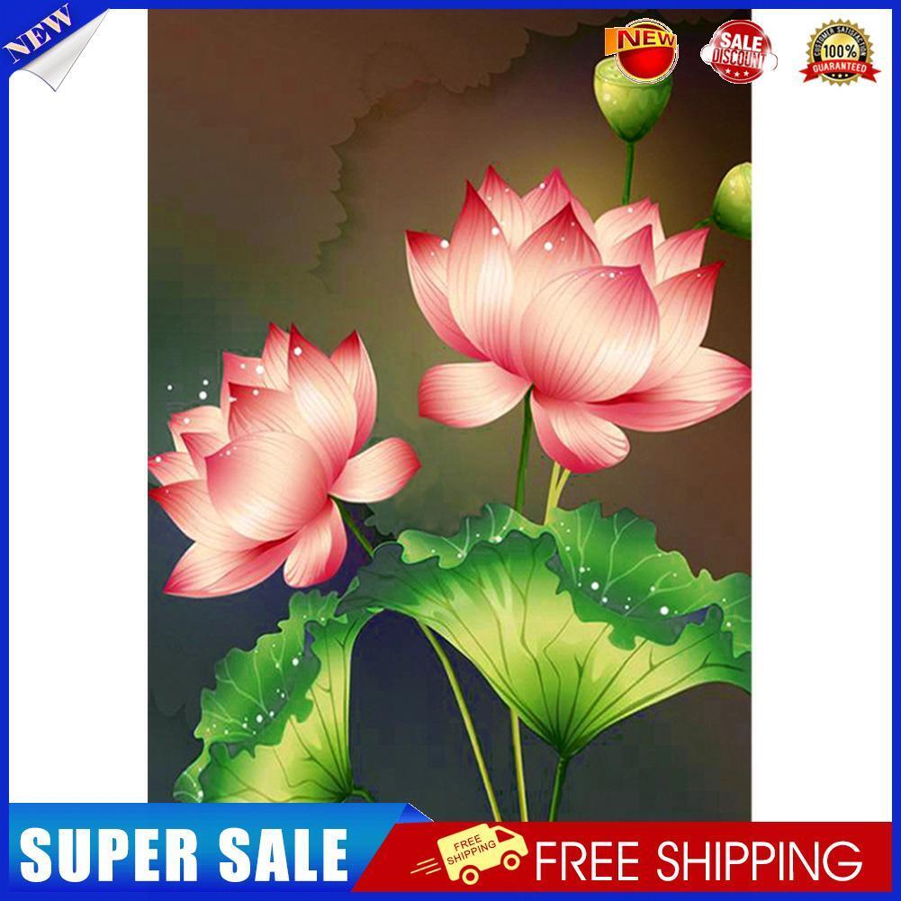 Diamond 5D Drill Pink Lotus DIY Painting Full Picture Round Kit Ornaments
