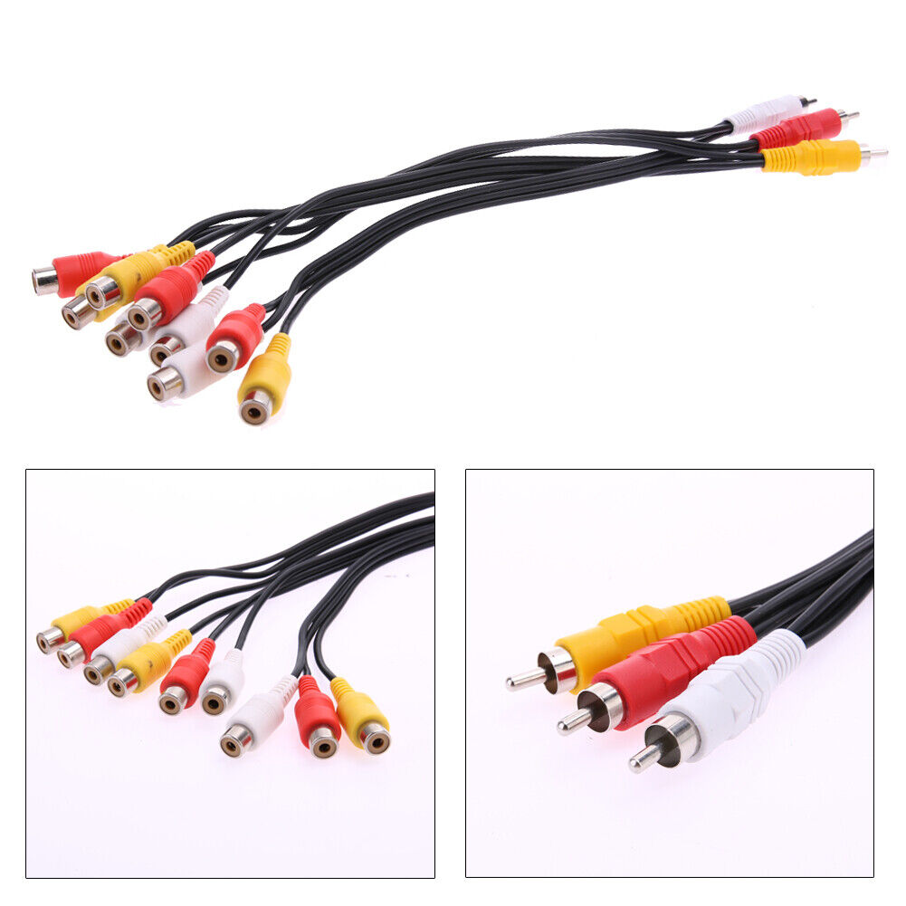 3 RCA Male to 9 RCA Female Composite Audio Video AV Cable Splitter for DVD
