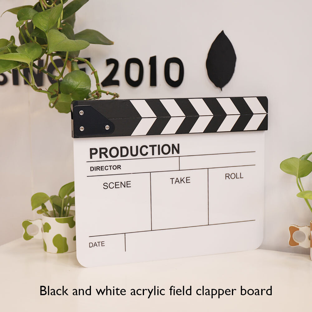 Movie Clap Board Film Slate Clapper Board with Eraser + Pen Black White
