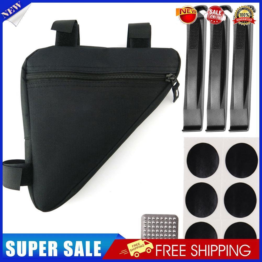 Bicycle Front Triangle Bag Tyre Pry Bar Glue-Free Patches Grinding Pad Kit