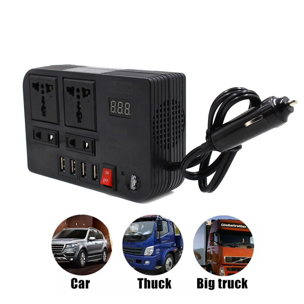 LED Display Car Inverter DC 12V to AC 220V 4 USB Power Converter Splitter