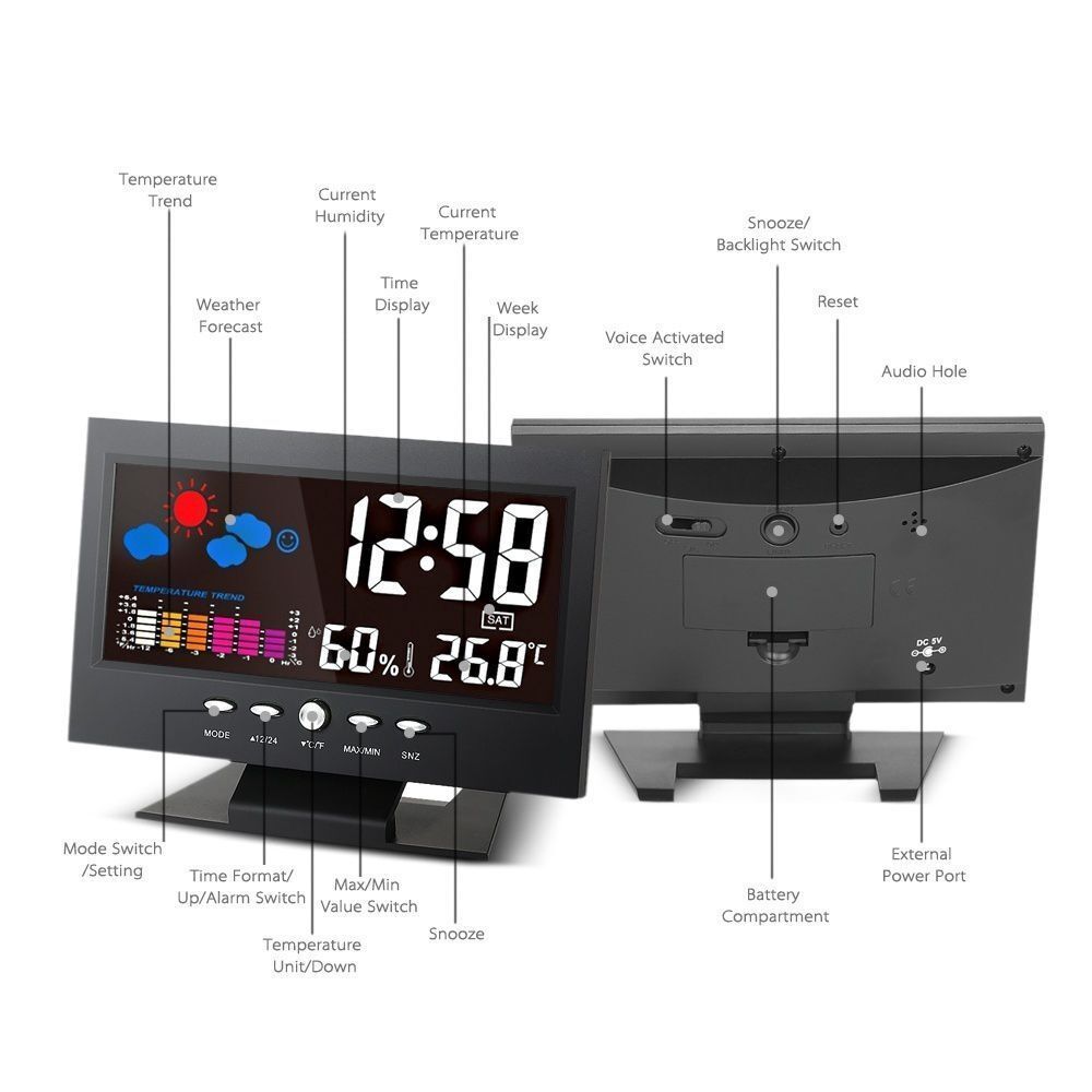 Humidity Weather Station Thermometer Alarm Clock Snooze Alarm Clock Calendar
