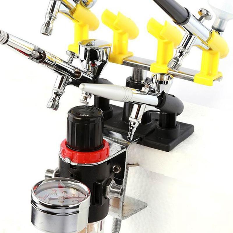 360 Degree Rotate Airbrush Holder Portable 4+2 Clamp-on Style Station Stand Kit