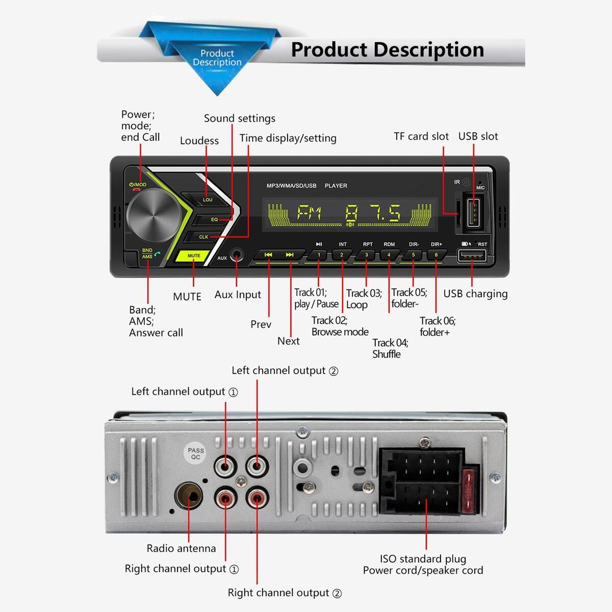 12V Audio Systems TDA7389 Chip MP3 Player Auxiliary Input FM Radio Receiver,