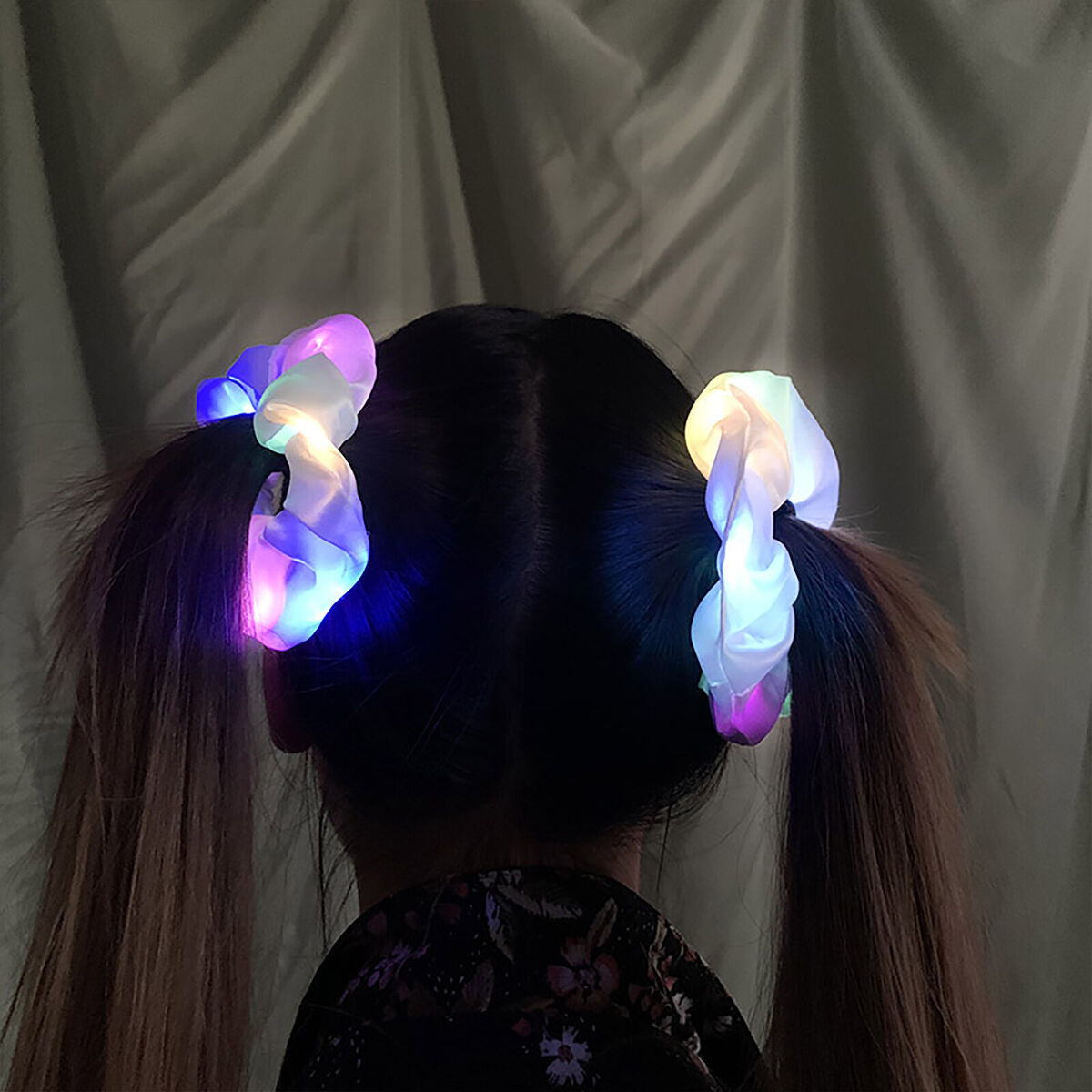 Scrunchy with LED Light Glowing Hairband & Elastic Girl Hair Band (White)