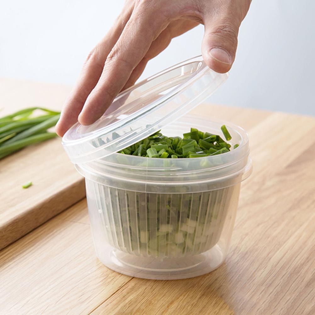 Round Drain Sealed Crisper Ginger Garlic Onion Food Fridge Storage Box Case