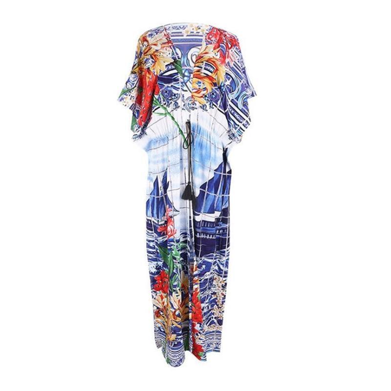 Womens Long Swimsuit Bathing Suit Cover Up Maxi Beach Dress Boho Deep V Neck