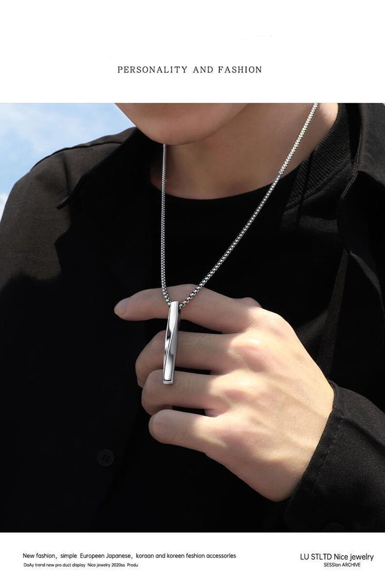 Fashion Trendy Jewelry Men Pendant Rectangle Stainless Steel Chain Necklace