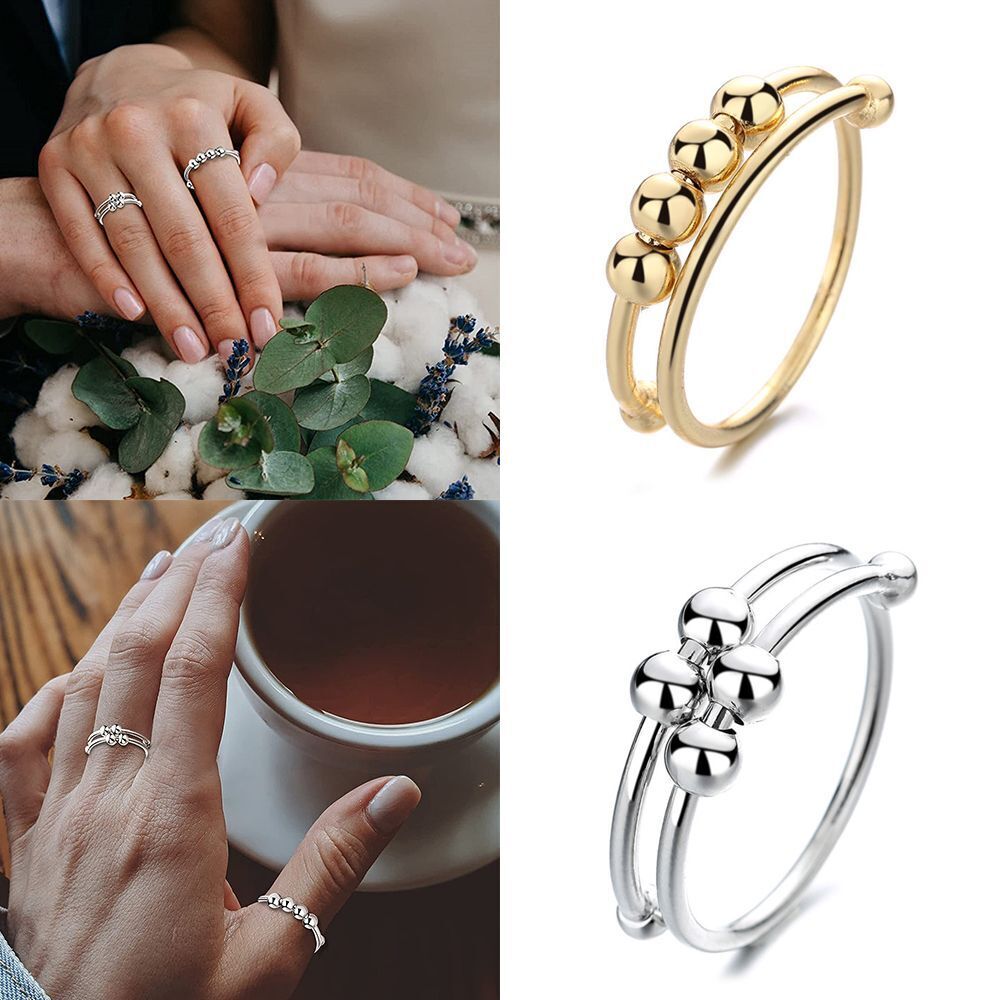 Anti Stress Rotate Freely Anxiety Ring Beaded Jewelry Fidget Beads Rings