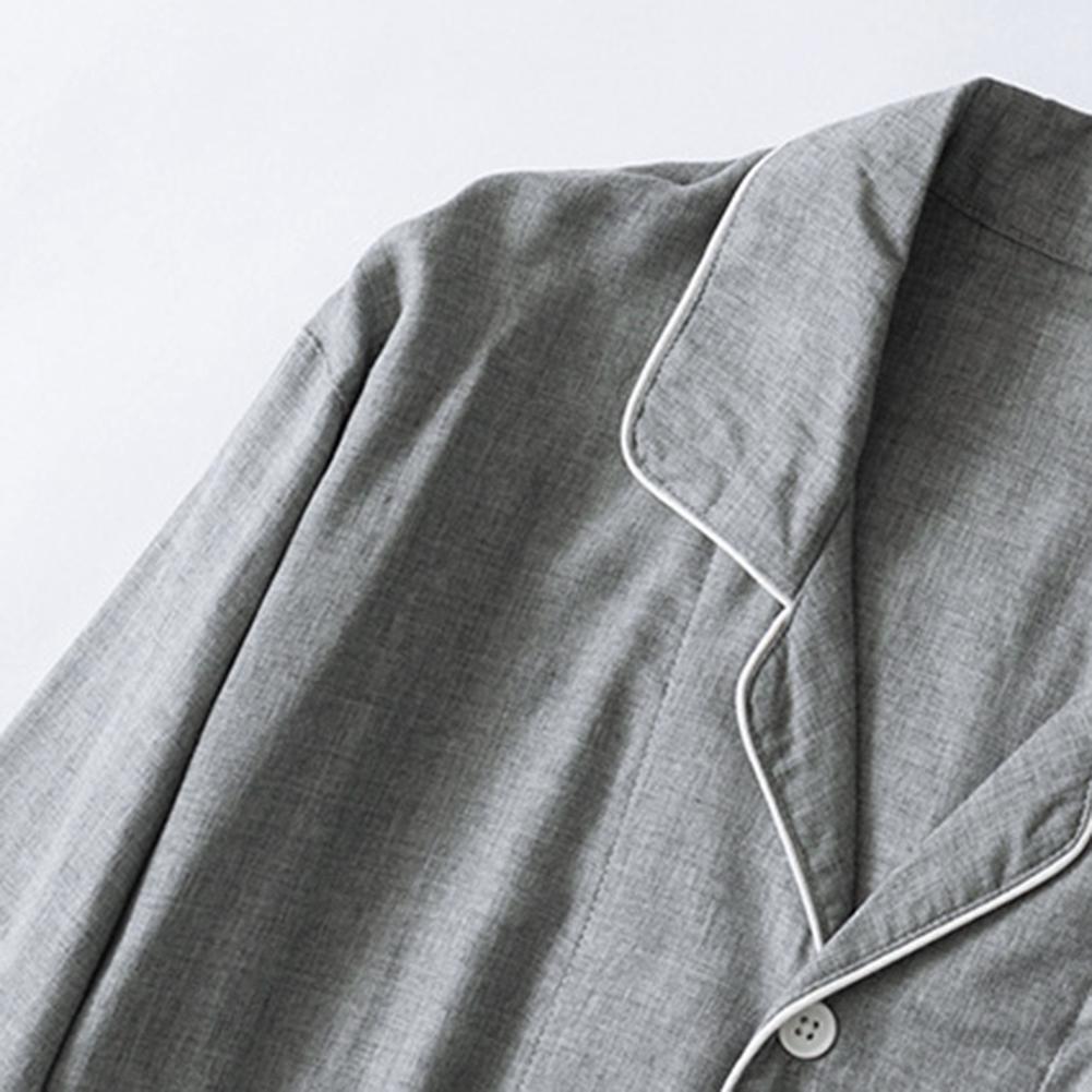 Men Cotton Pajamas Sets Long Sleeve Tops Clothes Sleepwear Suit(Grey L)