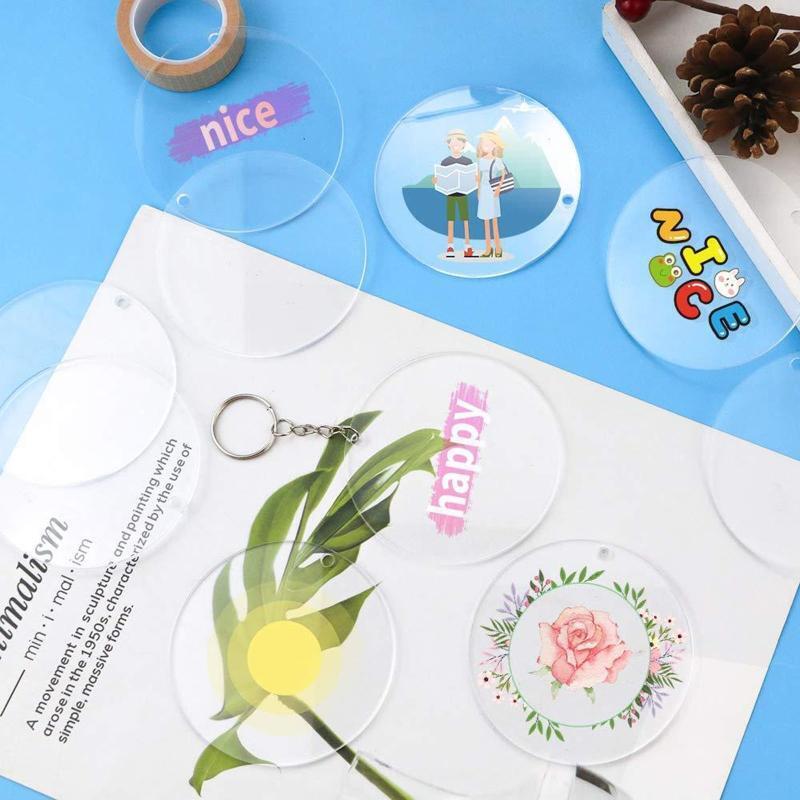 24 Pieces Acrylic Keychain Blanks Clear Acrylic Circles Disc Ornaments Blanks