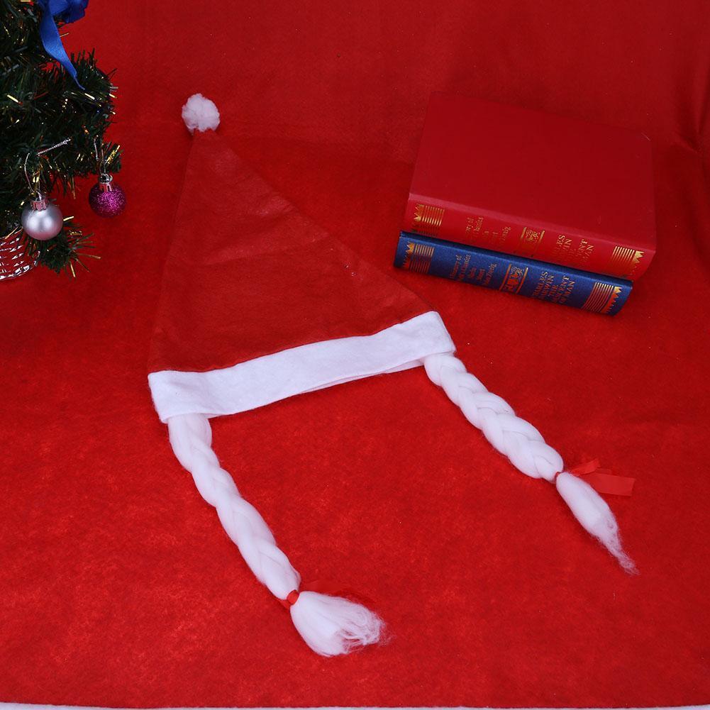 Cute White Rim Santa Christmas Hat Xmas Bonnet Decoration With Braids