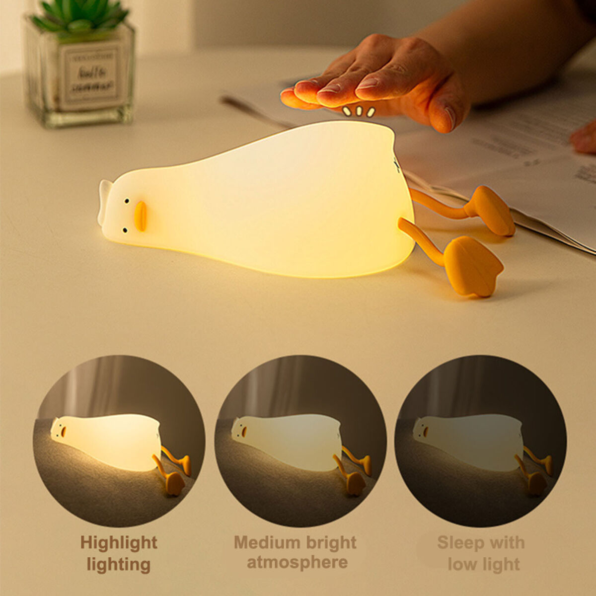 LED Night Light - Lying Duck Bedside Nursery Touch Lamp for Kids (Yellow)