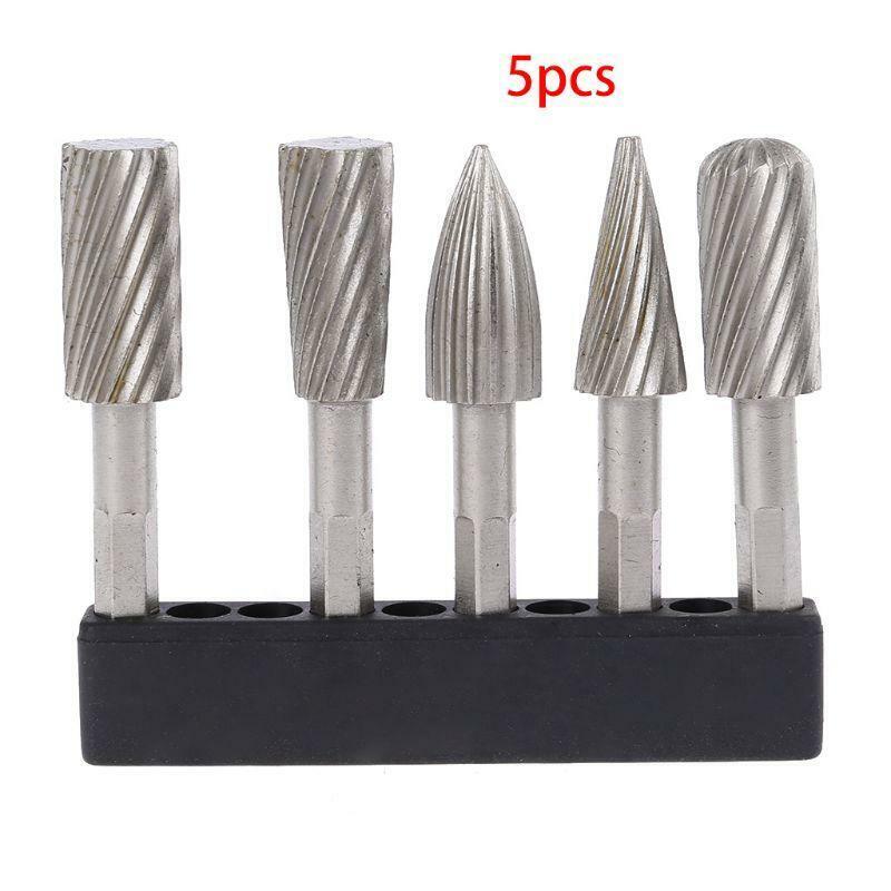 5pcs 1/4" Hex Shank HHS Rotary Wood Carving Burr File Rasp Drill Bit Set for