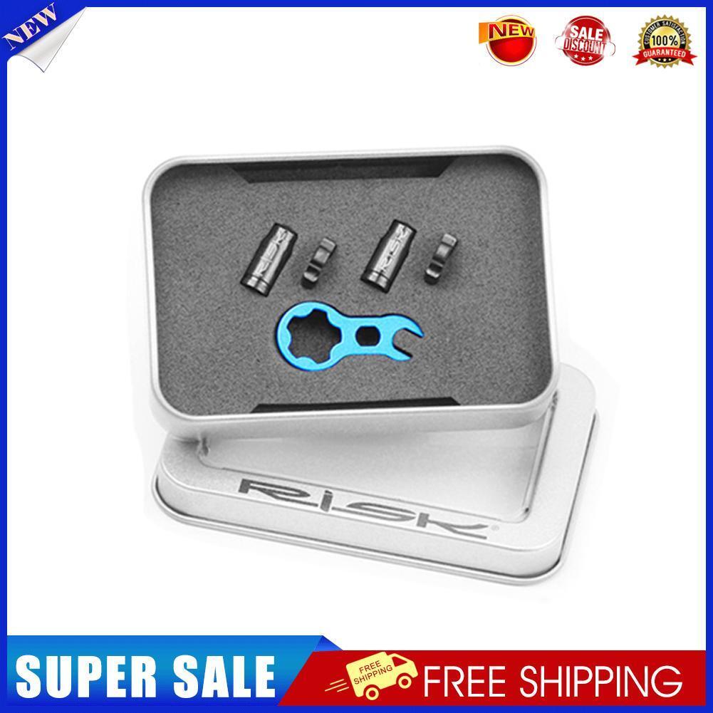 RISK MTB Road Bike Valve Cap Set Dustproof Tire Valve Cover (Black FV+Tool)
