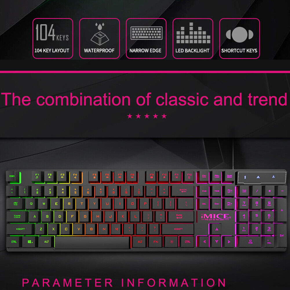 iMICE AK-600 Gaming Keyboard Rainbow Backlit USB Wired Computer Keyboard