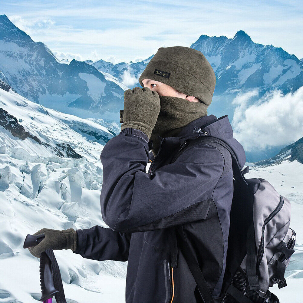 3pcs Fleece Hat Men Women Winter Hiking Camping Scarf Beanie Cap Gloves Set