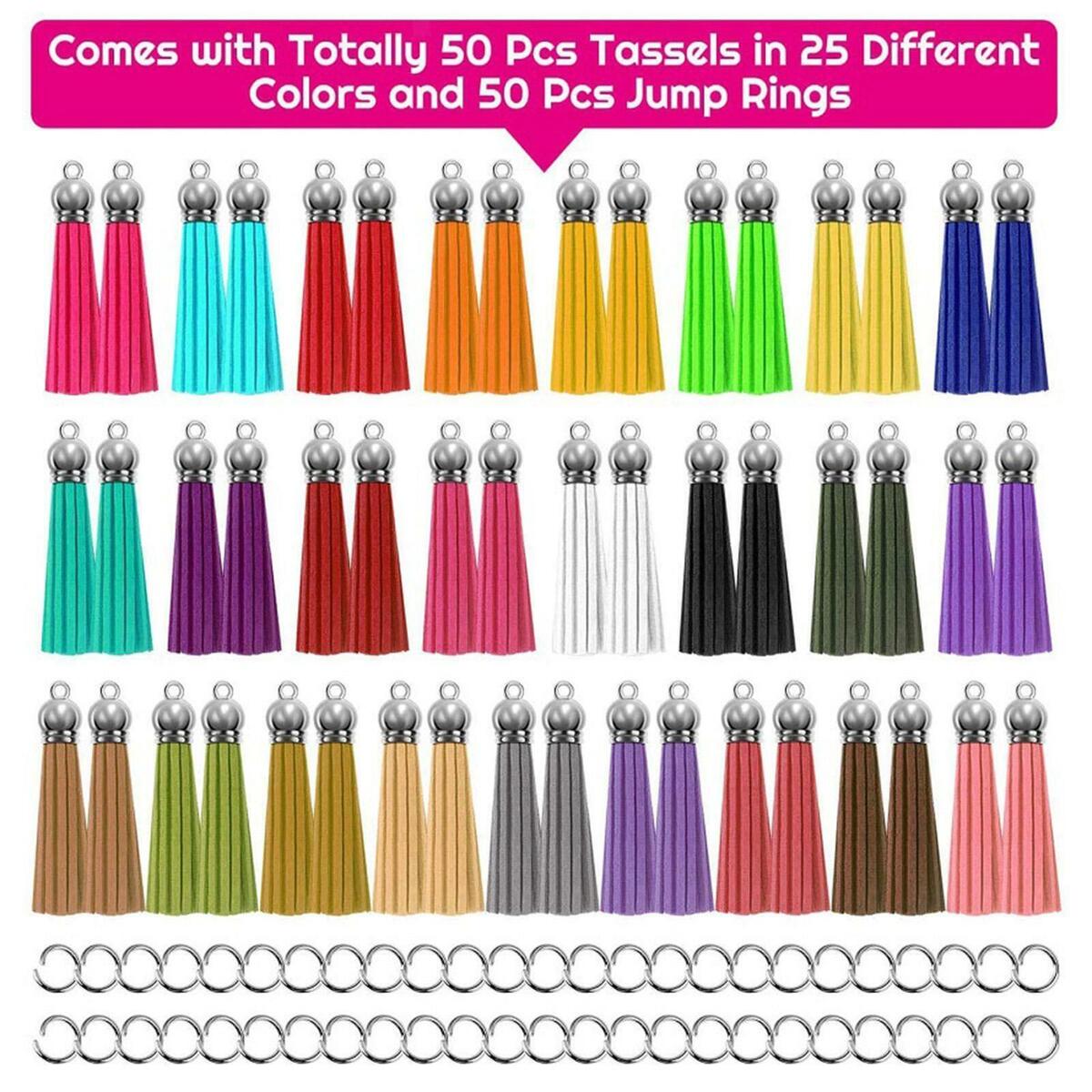 50Pcs Colored 1.5 Inch Leather Keychain Tassels Bulk Fringe DIY Crafting