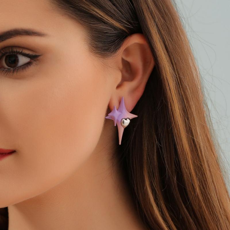 Hypoallergenic Earrings for Women Girls Purple Pink Gradient Color Stud Earring
