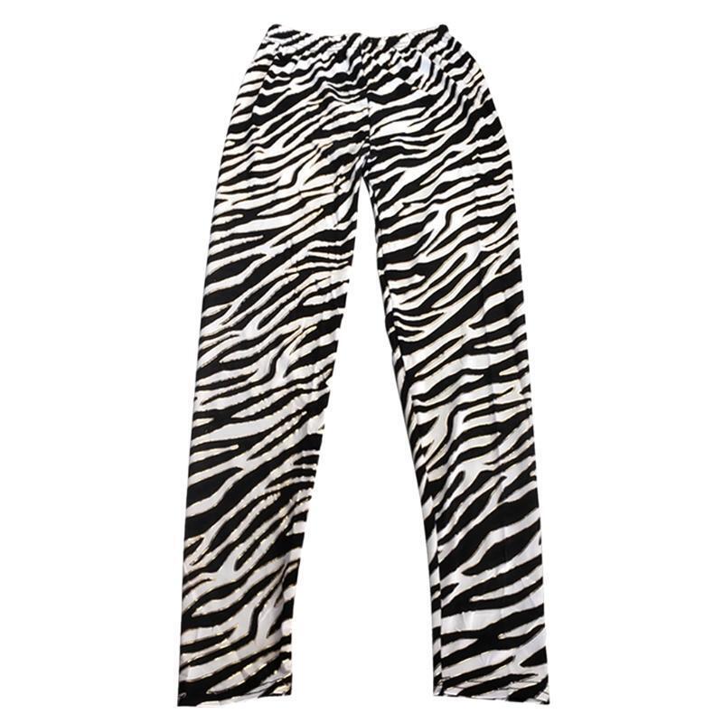 Womens Mid Rise Milk Fiber Ankle Length Leggings Black White Zebra Stripes Yoga
