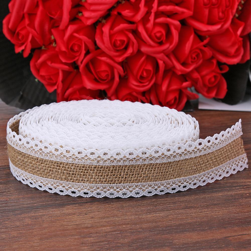 10m/roll Natural Jute Burlap Hessian Lace Ribbon Rustic Wedding Decoration