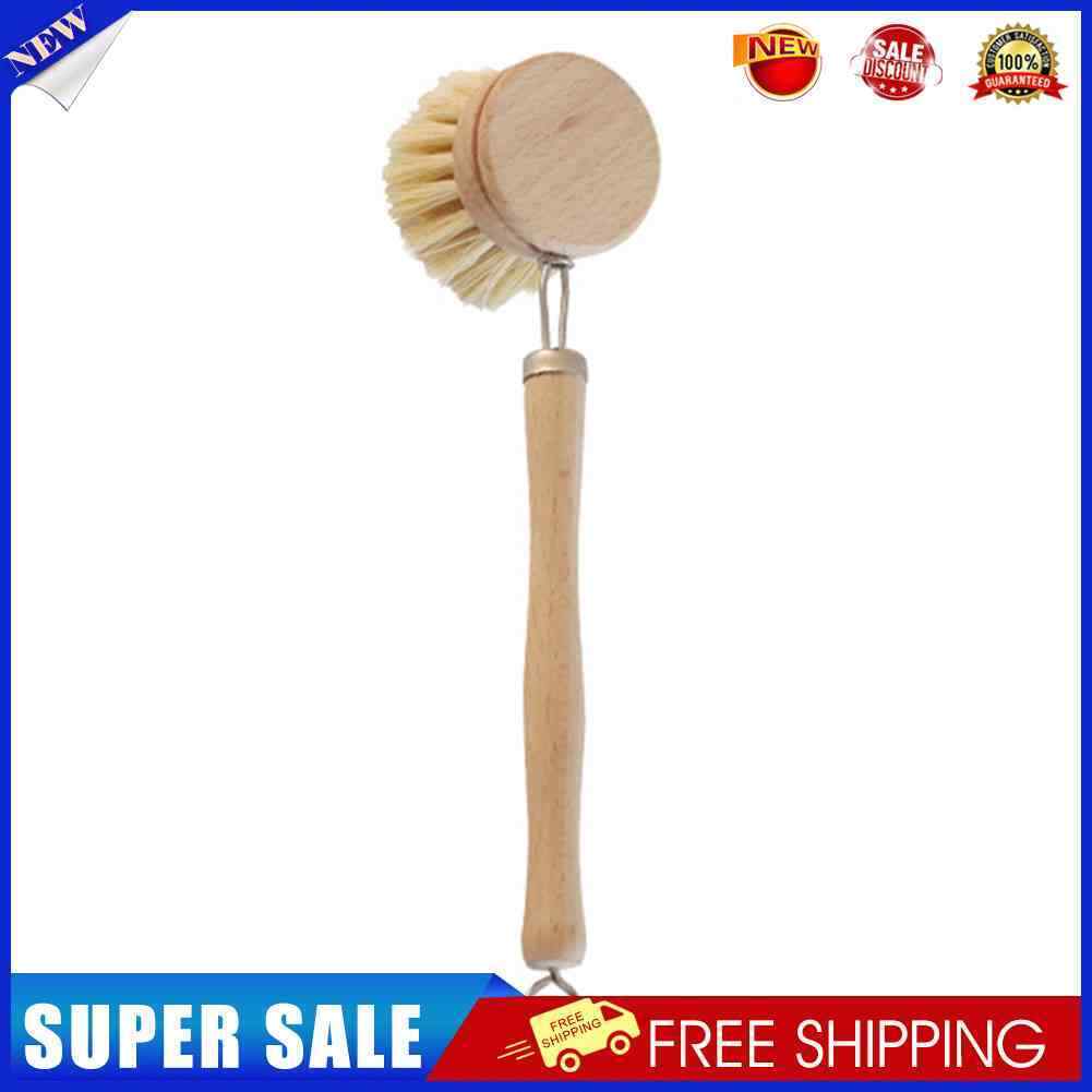 Wooden Long Handle Pan Pot Brush Dish Plate Washing Cleaning Scrubber (A)