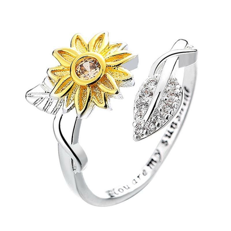 Adjustable Wrap Ring Engraved You Are My Sunshine Sunflower Ring for Birthday