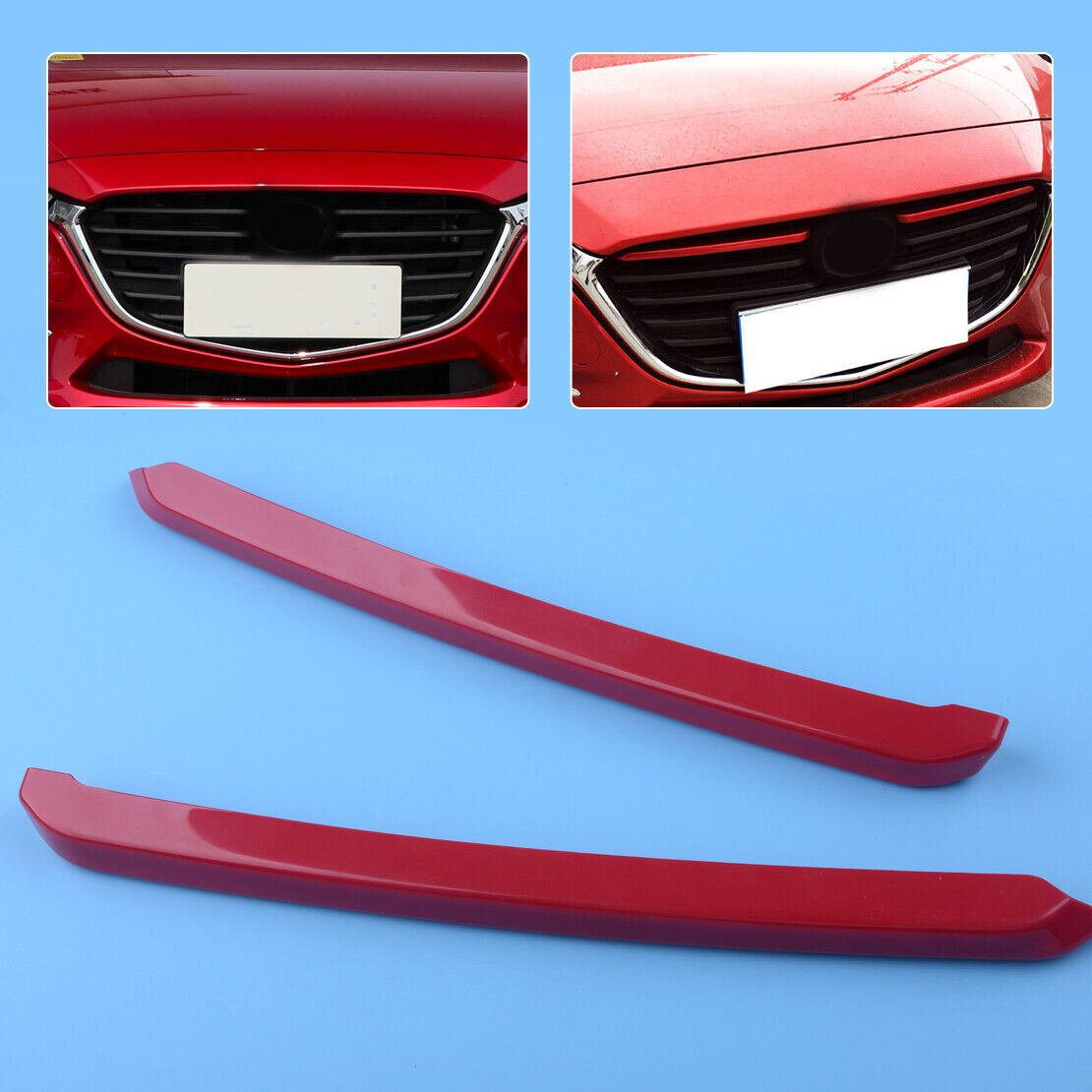 2x Red Front Bumper Grille Grill Cover Trim Fit For Mazda 3 Axela 2017-2018 Li