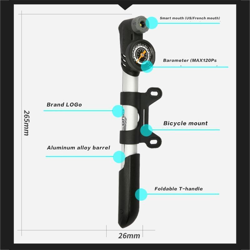 Mini Portable  Bicycle Pump, Pump Bike Pumps w/ Glueless Puncture Repair