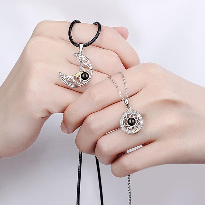 2Pcs/set Projection Stone Pendant Couple Necklace Strong Magnetic Necklace