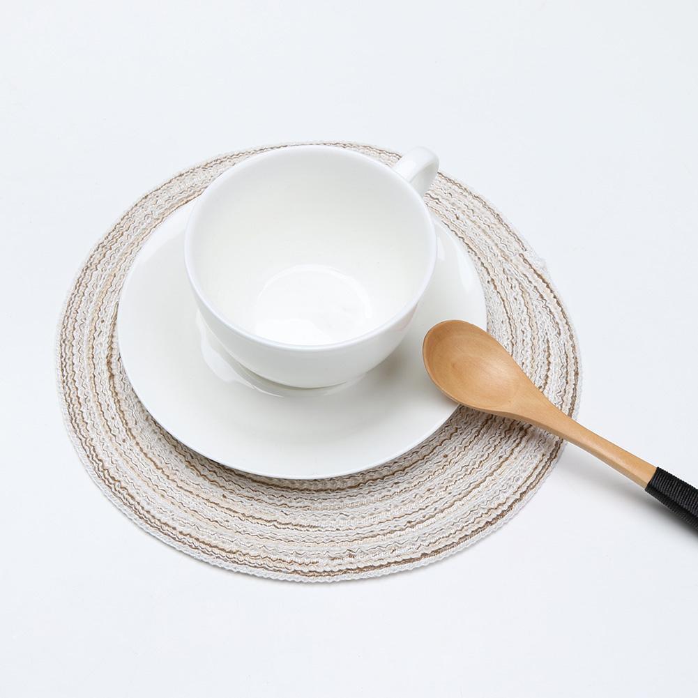 Round Ramie Insulation Pad Placemats Coaster Home Table Mat Pad (Beige S)