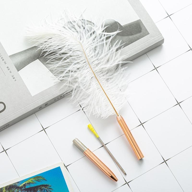 Exquisite Feather Ink Pen Metal Ballpoint Pen Signature Pen Gift for Women Men